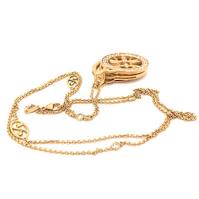 18K Vintage Stackable Diamond Pendant Locket Station Necklace Yellow Gold