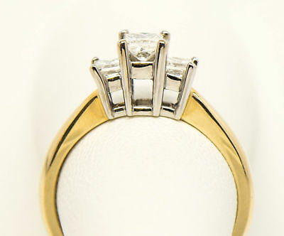 14K 3 Princess Cut Diamond Ring Two Tone Gold
