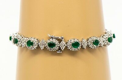 14K Diamond Emerald Tennis Bracelet White Gold