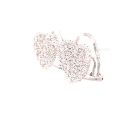 18K Diamond Pave Heart Earrings White Gold
