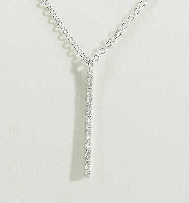 18K Diamond Bar Dangle Pendant Necklace White Gold