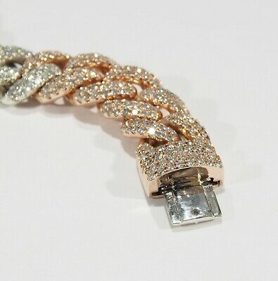 14K Diamond Curb Link Bracelet White Rose Gold 12ctw
