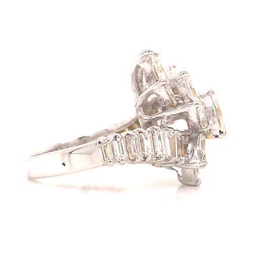 Platinum Marquise Baguette Diamond Cluster Vintage Ring