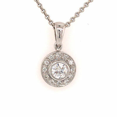 14K Diamond Circle Cluster Halo Pendant Necklace White Gold