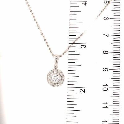 14K Diamond Circle Cluster Halo Pendant Necklace White Gold