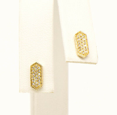 14K Diamond Cluster Earrings Hexagon Yellow Gold