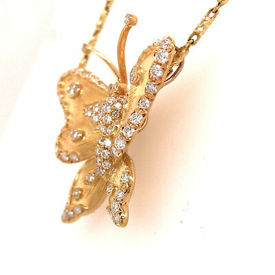 14K Diamond Butterfly Necklace Yellow Gold