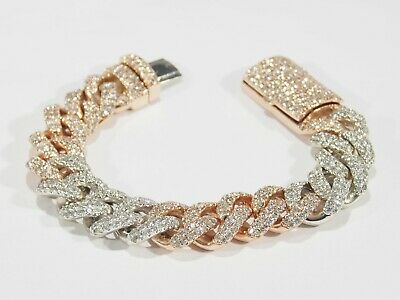 14K Diamond Curb Link Bracelet White Rose Gold 12ctw