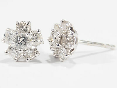 14K Diamond Cluster Earrings Stud White Gold